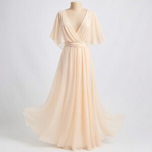ModCloth Maxi Dress Gown Pastel‎ Romantic Event Peach Formal Flutter Fairy M NEW